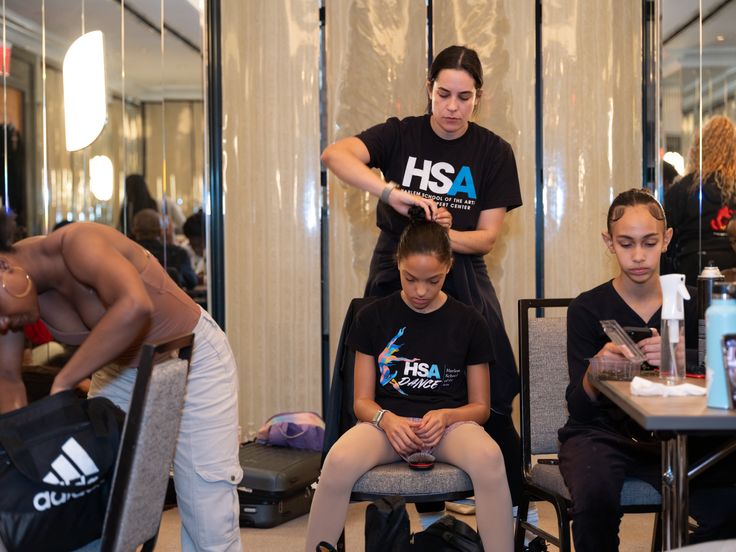 Students Renea, Uma and Codie prepare for HSA's 60th Anniversary Gala held at Manhattan's Ziegfeld Ballroom in New York on Monday, May 20, 2024.