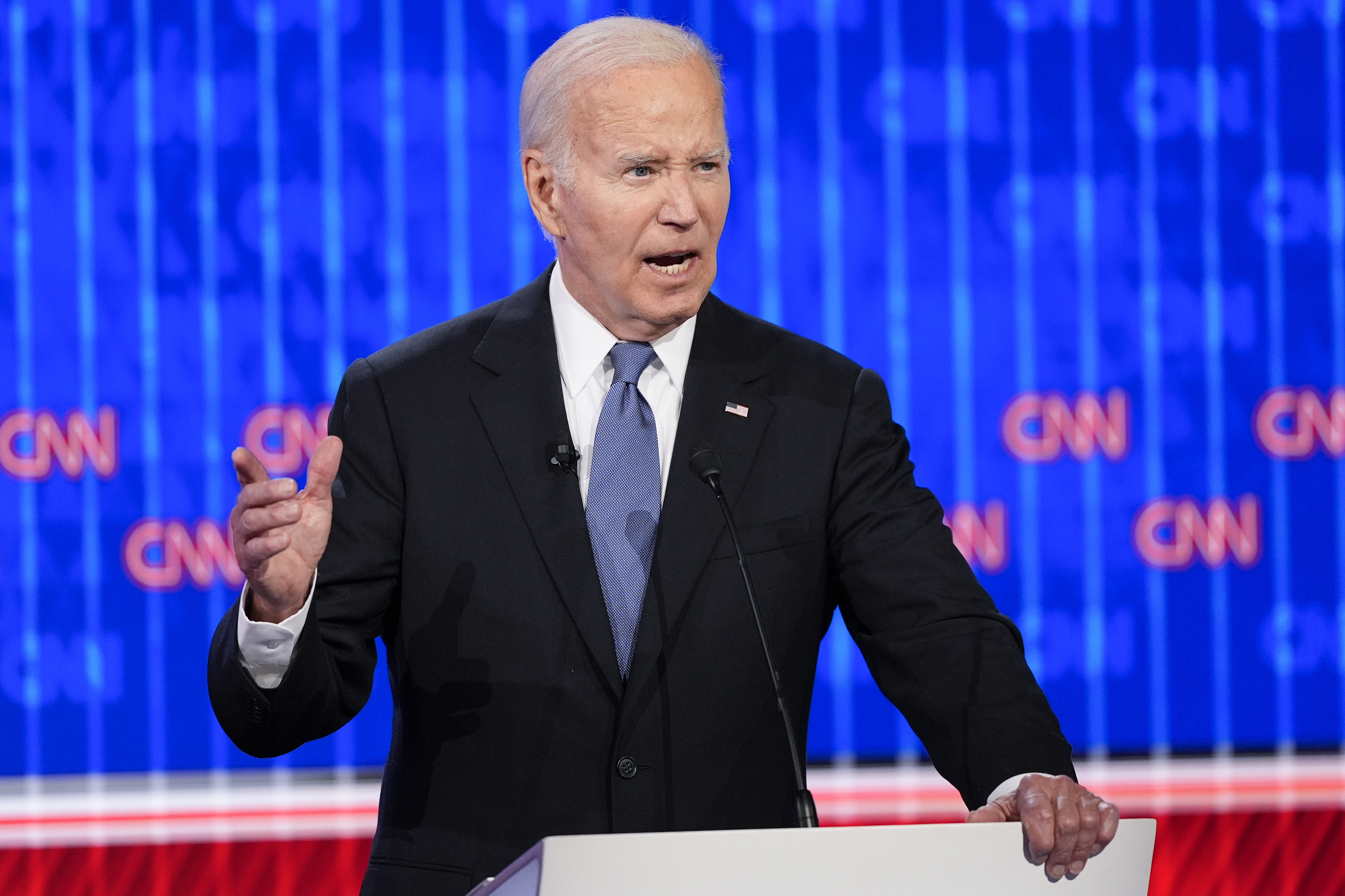 President Joe Biden speaks during a presidential debate with Republican presidential candidate former President Donald Trump, Thursday, June 27, 2024, in Atlanta. (AP Photo/Gerald Herbert)