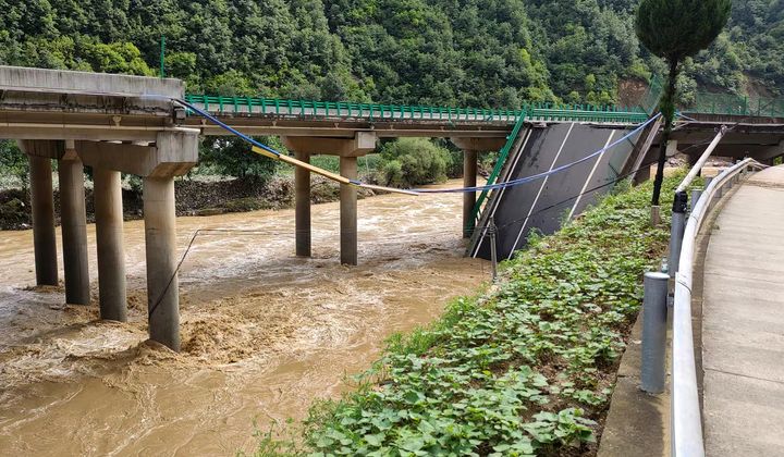 Chinese authorities say several people have died in the partial collapse of a highway bridge in the northwest following heavy storms and flooding.