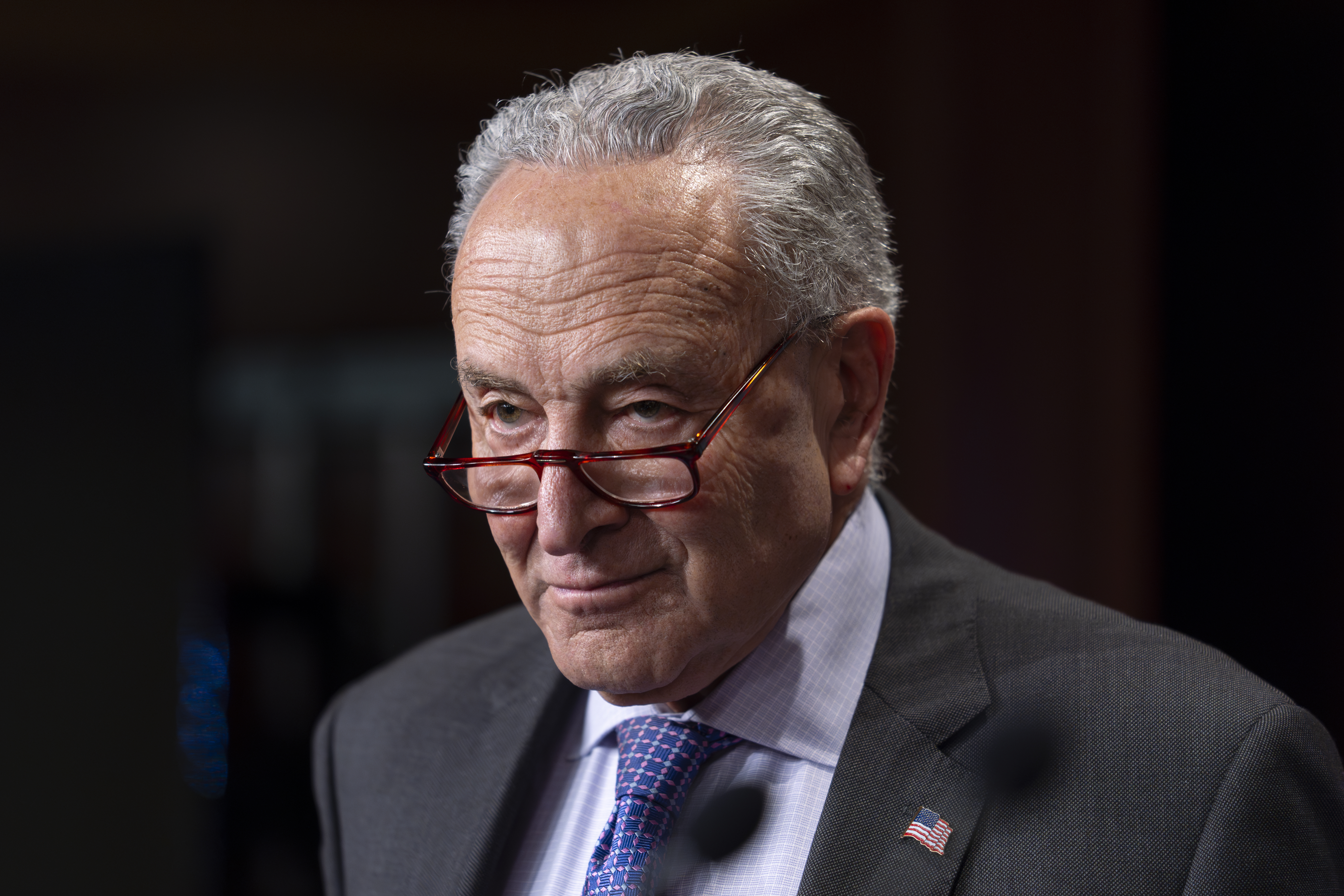 Senate Majority Leader Chuck Schumer, D-N.Y., speaks to reporters at the Capitol in Washington, Thursday, June 13, 2024. (AP Photo/J. Scott Applewhite)