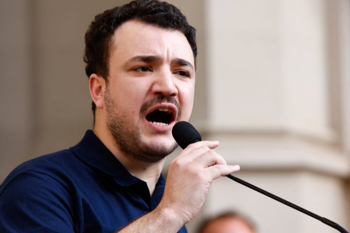 Columbia University student and Palestinian rights activist Mahmoud Khalil speaks at a rally outside the Cathedral of St. John the Divine in New York on June 22, 2025. Khalil was recently released from monthslong immigration detention after being taken by federal agents for protesting for Palestinians on campus.